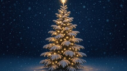 Snowy tree glowing night desktop wallpaper