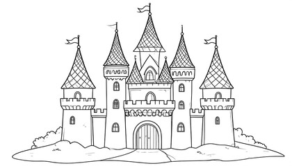 Obraz premium A simple black and white drawing of a fairytale castle