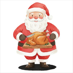 Santa Cutting Turkey Watercolor Vector
