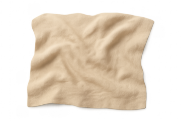 Crumpled beige fabric texture with transparent background