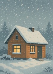Naklejka premium Cozy winter cabin illustration.