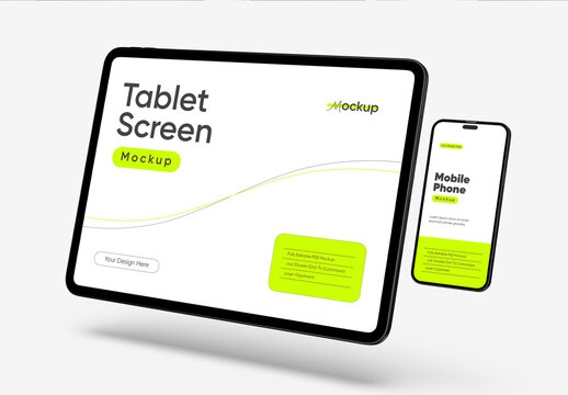 Tablet Screen Mockup with Mobile Phone