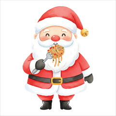 Santa Eating Spaghetti Watercolor Vector
