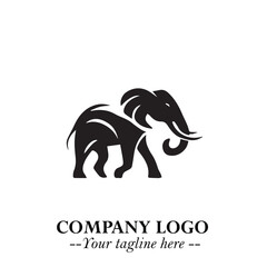 Obraz premium Majestic Elephant Logo Symbol in Black on White Background with Elegant Minimalist Modern Design