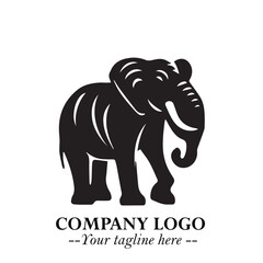 Obraz premium Majestic Elephant Logo Symbol in Black on White Background with Elegant Minimalist Modern Design