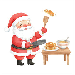 Santa Making Pancakes Watercolor Vector
