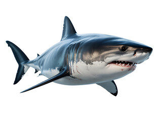 Fototapeta premium Great white shark isolated on transparent background swimming underwater