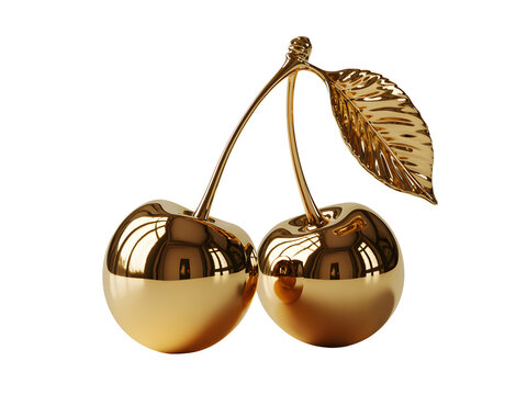 Golden cherries isolated on transparent background, a luxurious treat