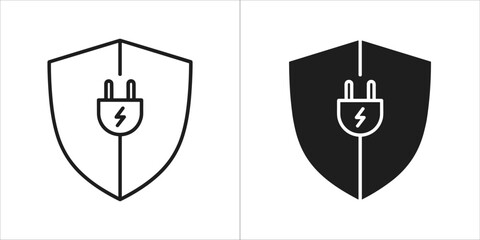 Shield with electrical plug icon, representing energy security, line art and silhouette © AnuStock