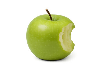 Green apple with a bite taken out, symbolizing healthy eating, diet, snack, temptation, and fresh fruit
