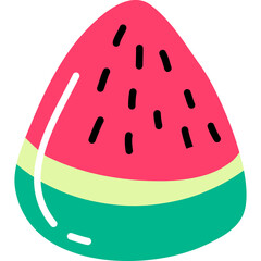 A Single Slice Of Watermelon With Pink Flesh Green Rind And Black Seeds On A Transparent Background