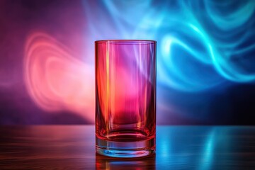 Vibrant, colorful glass tumbler against a backdrop of neons.