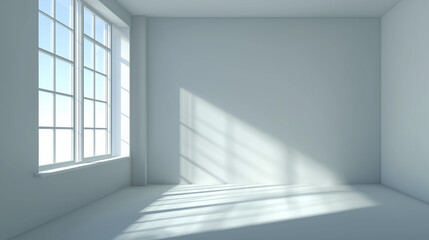Fototapeta premium white minimalist room, soft sunlight moving across matte wall