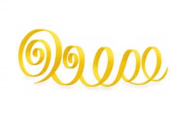 Yellow curling spiral ribbon pattern creating dynamic abstract shape on transparent background