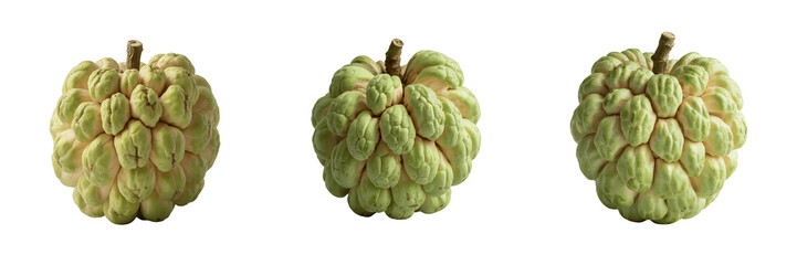 Fototapeta premium Set For Three custard apples isolated on transparent background, tropical fruit