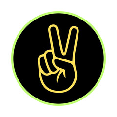 Yellow neon peace sign on black circle background
