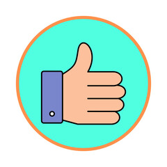 Thumb up icon in teal circle with orange border