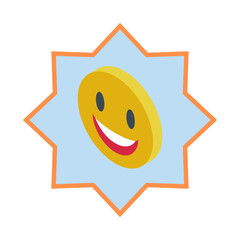 Happy smiley face icon on starburst background