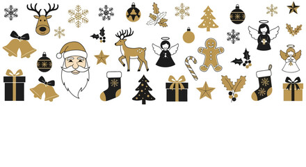 Festive Holiday Icons Collection Golden Christmas Elements Border