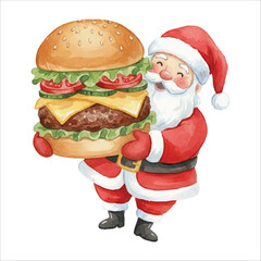 Santa Eating Burger Watercolor Vector
