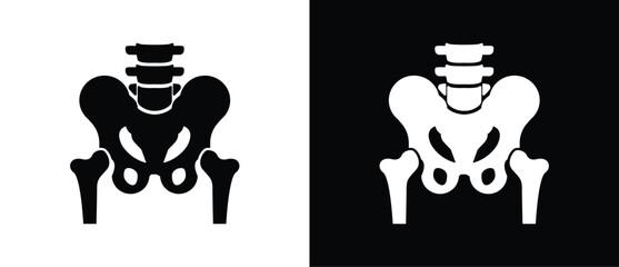 Pelvic bone icon. Illustration of human bones. Orthopedic vector icon, human bones and skeleton anatomy illustration, human body parts, Black and white flat vector icon.