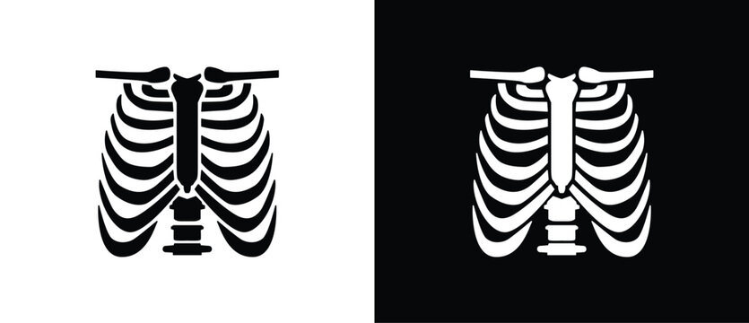 Costae, Rib cage icon. Illustration of human bones. Orthopedic vector icon, illustration of human bones and skeleton anatomy, human body parts, vector icon flat black and white.
