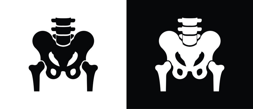 Pelvic bone icon. Illustration of human bones. Orthopedic vector icon, human bones and skeleton anatomy illustration, human body parts, Black and white flat vector icon.