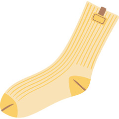 A Single Yellow Striped Sock With A Small Brown Tag On A Transparent White Background