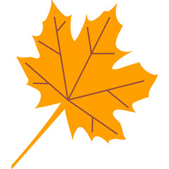 A Single Vibrant Orange Maple Leaf with Brown Veins on a Transparent Background Symbolizing Autumn and Nature