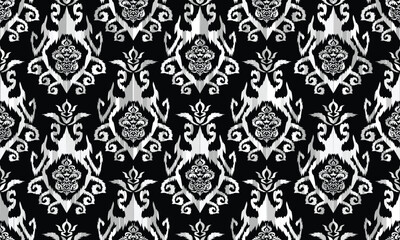 Ethnic ikat floral Ethnic Indian Pattern Ikat pattern Ethnic Pattern.Border Indian floral Aztec embroidery border seamless patterns.	