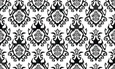 Ethnic ikat floral Ethnic Indian Pattern Ikat pattern Ethnic Pattern.Border Indian floral Aztec embroidery border seamless patterns.	