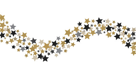 Starry Swirl Abstract Celebration with Gold, Gray, and Black Stars