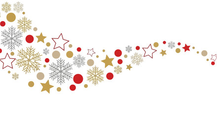Festive wave of snowflakes, stars and dots on white background