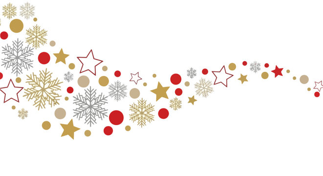 Festive wave of snowflakes, stars and dots on white background