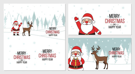 Festive Christmas Card Designs with Santa and Reindeer Illustrations for Holiday Greetings
