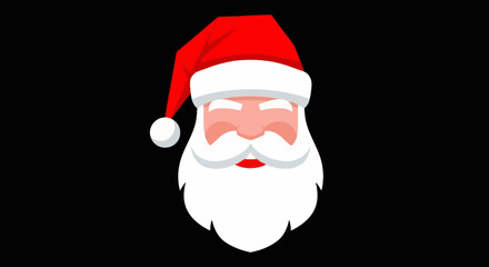 Santa Claus Face with Red Hat Illustration, Christmas Holiday Season Icon on Dark Background