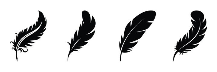 Black feather icon. Vector illustration. Flat design.