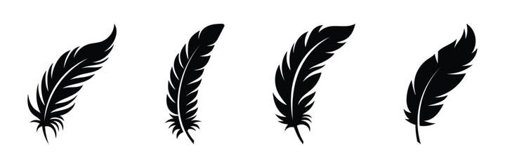 Feather icon. Bird feather icon set. Clean and detailed feather vector set ideal for natural and spiritual design themes. Feather black silhouette vector illustration. EPS 10 © Oliver Vandenberg