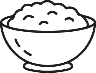 Simple outline drawing of a bowl filled with mashed potatoes or rice