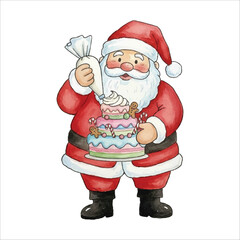 Santa Decorating Cake Watercolor Vector
