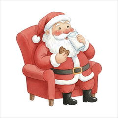 Santa Eating Cookies and Milk Watercolor Vector
