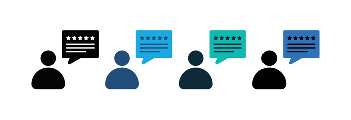 Customer Review Icon with Star Rating, Minimal Feedback Bubble Vector for Web and App UI
