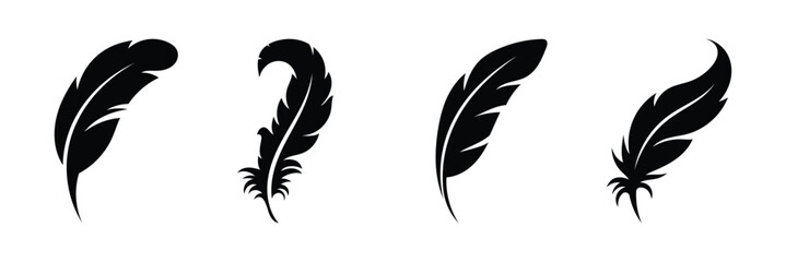 Bird feather icon isolated on a white background. Black abstract feather silhouette collection. Elegance feather element decoration. Vector illustration. EPS 10 © Oliver Vandenberg