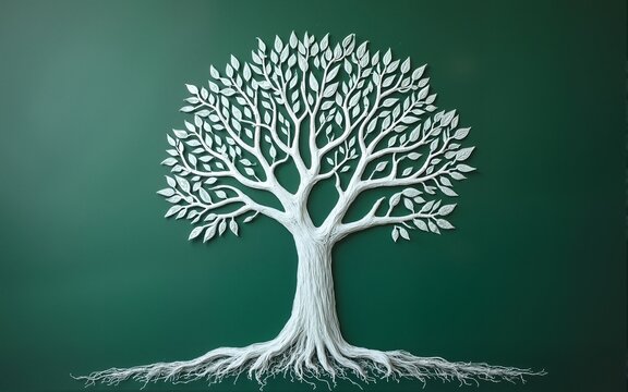 Tree of knowledge and education concept on green chalkboard with doodle. High quality