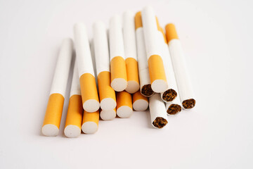 Cigarette, roll tobacco in paper with filter tube, No smoking.