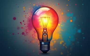Creative light bulb explodes with colorful paint and colors. New idea, brainstorming concept. High quality