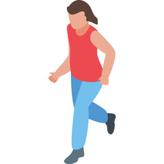 Illustration of a Person Running in Red Sleeveless Shirt and Blue Pants with a Transparent Background