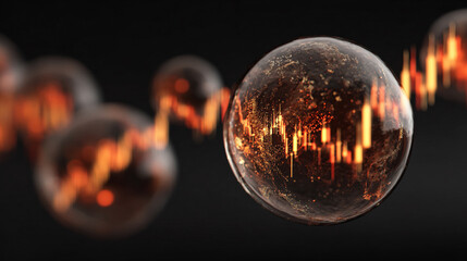 A stock chart spiraling into a semi-transparent floating orb, symbolizing financial growth, market dynamics, and futuristic analytics. A modern, abstract visualization ideal for business and tech conc