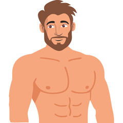 Fototapeta premium Illustration Of A Muscular Man With Brown Hair And Beard Standing Confidently With A Neutral Expression Against A White Background