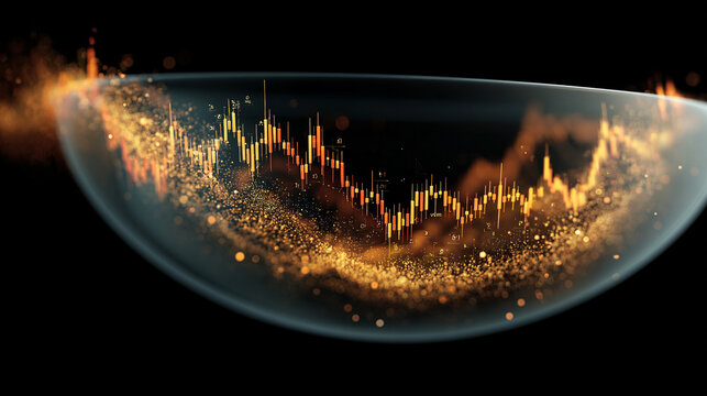 A stock chart spiraling into a semi-transparent floating orb, symbolizing financial growth, market dynamics, and futuristic analytics. A modern, abstract visualization ideal for business and tech conc - Powered by Adobe